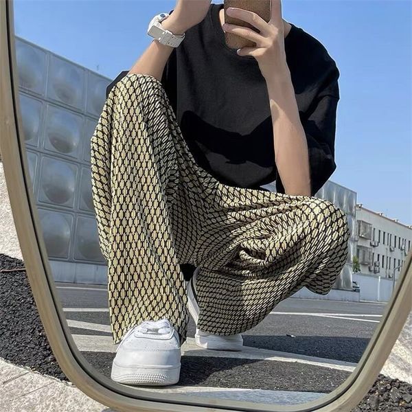 

men's pants streetwear wide leg plaid for men vintage baggy harajuku fashion mens clothing tachwear school skateboard 220922, Black