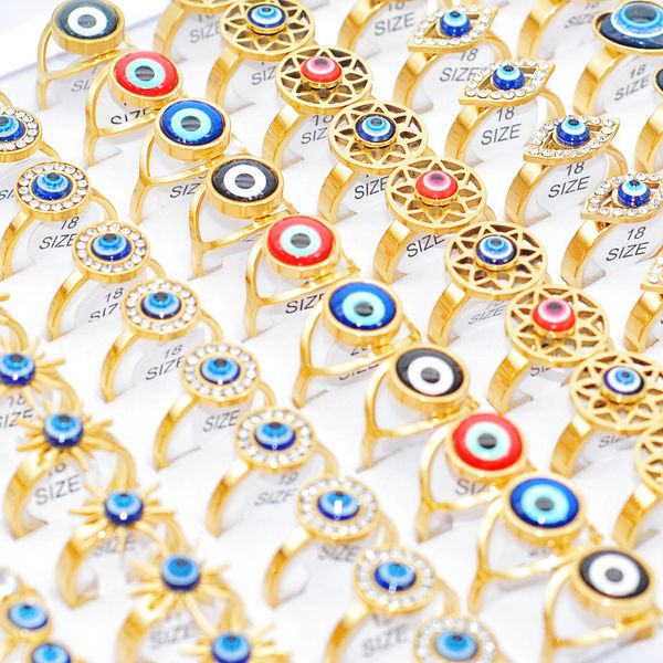 

bulk wholesale 30pcs assorted evil eye rings gold plated stainless steel women men wedding punk rock personality jewelry accessories, Golden;silver