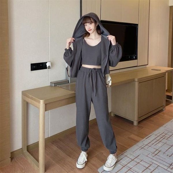 

women's two piece pants tracksuit women cotton autumn leisure sports suit korean student fashion western loose sweater three-piece sets, White