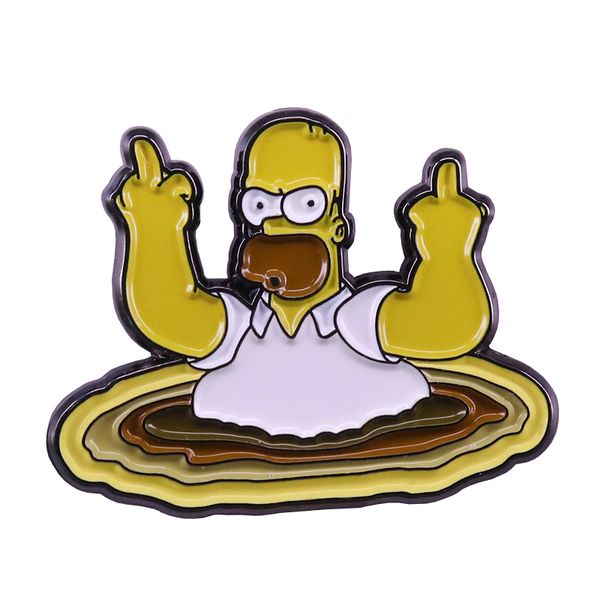 

homer pin inspired by homer holding up two middle fingers and not care, Blue