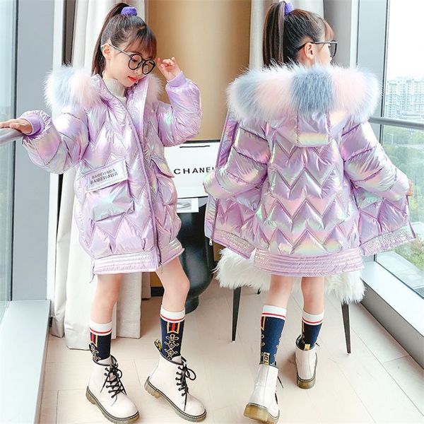 

down coat girl winter waterproof down cotton jacket keep warm bright hooded kids clothes girls down jacket hooded parkas 220922, Blue;gray