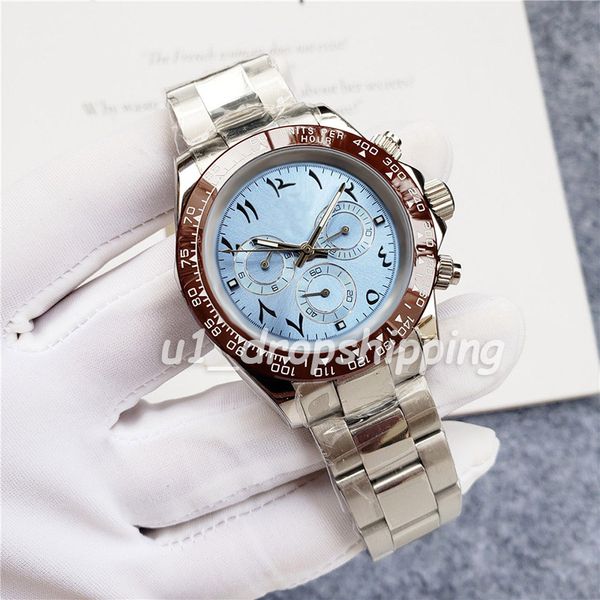 

d ropshipping- mens mechanical watch arabic numerals 40mm babyblue dial no timer function fashion wristwatch, Slivery;brown