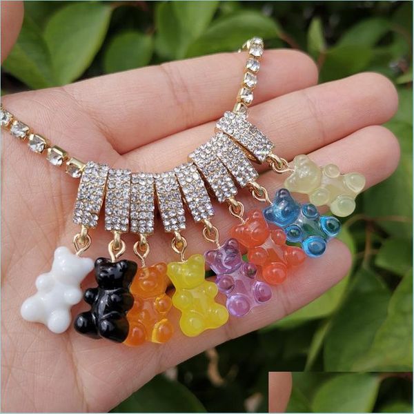 

pendant necklaces fashion jewelry cartoon resin bear pendant necklace inlaid diamond rhinstone chain necklaces drop deliv dhseller2010 dh2jq, Silver