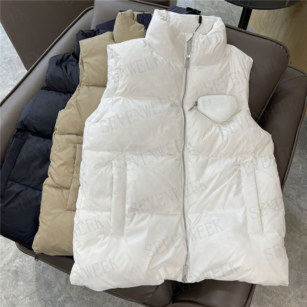 

brands womens cotton vest jacket parkas with triangle bag fashion sleeveless down coats winter keep warm outerwear, Black