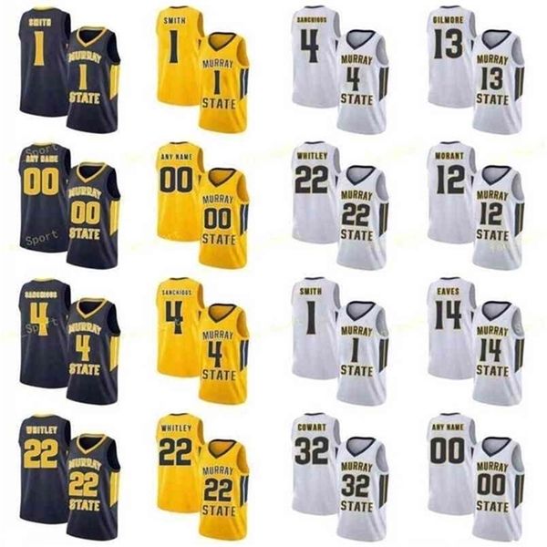 

sj ncaa college murray state racers basketball jersey 21 de'andre hunter 22 brion whitley 23 kj williams 24 anthony smith custom stitch, Black
