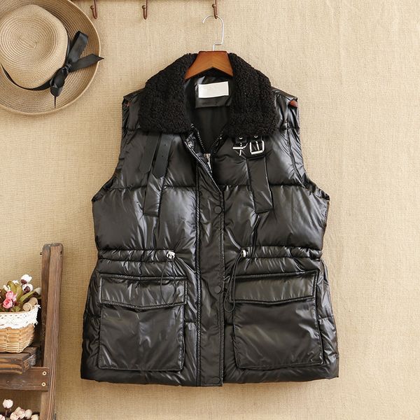 

women s plus size outerwear coats vest for women sleeveless h collar lapel zipper and big pocket winter jackets large coat fatwomen s 220922, Black