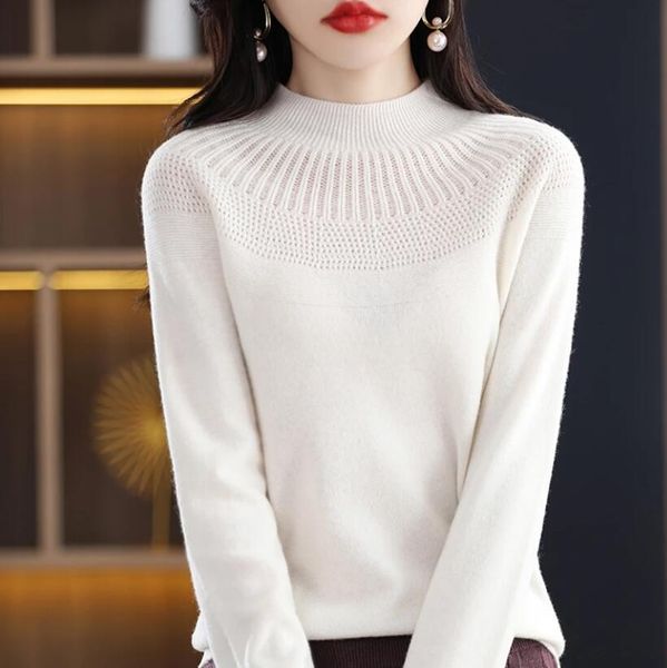 

new women's sweater for designer hollow solid color first-line ready-to-wear semi-high collar bottoming shirt, White;black