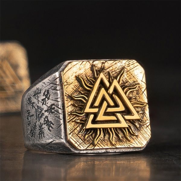 

cluster rings 925 silver viking valknut trendy male single punk fashion jewelry 220921, Golden;silver