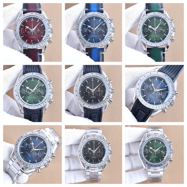 

montre de luxe mens watches 43.5mm imported quartz chronograph movement steel case luxury watch wristwatches, Slivery;brown