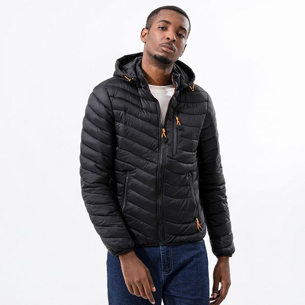 

winter down jacket new light men's warm cotton can be removed hat coat, Black