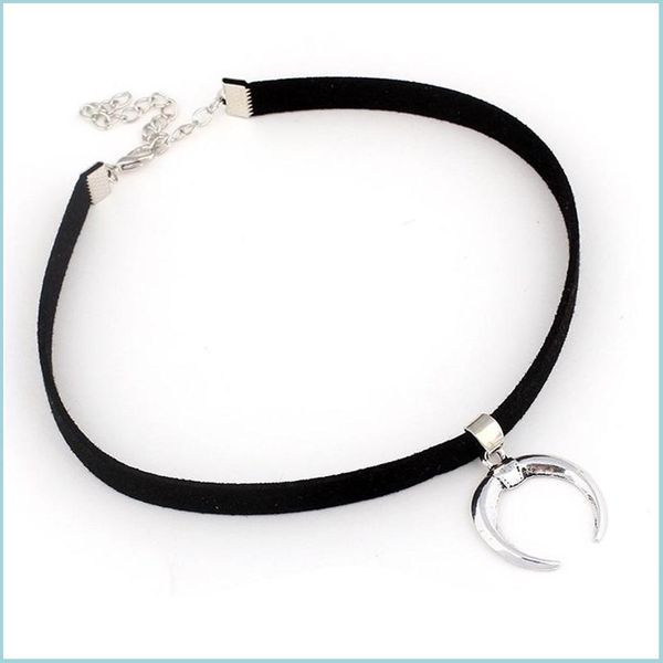 

pendant necklaces new design black veet ribbon choker necklace gothic handmade with charm moon pendant emo for women col dhseller2010 dhkx6, Silver