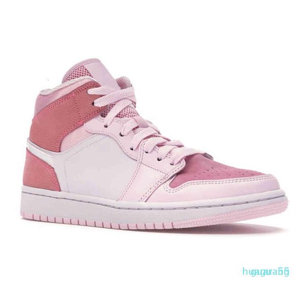 

fashion-women men basketball shoes digital pink 1s 1 mid white trainers sports sneakers 5509265n, Black