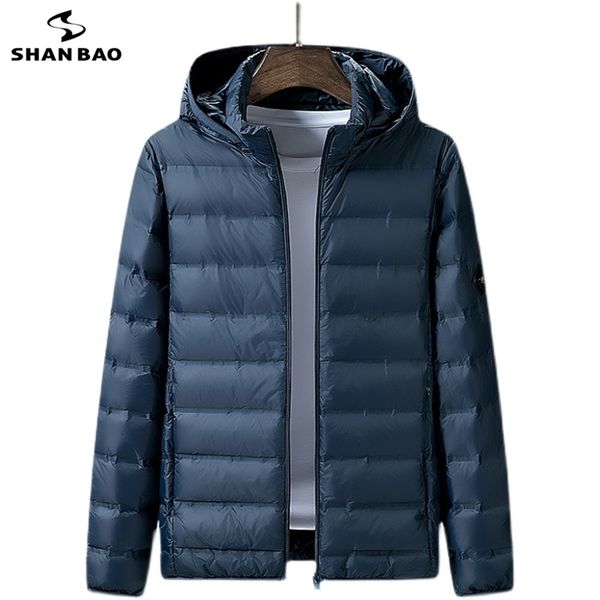 

men's down parkas shan bao autumn winter brand hat detachable fashion loose down jacket classic men's lightweight warm plus size c, Black