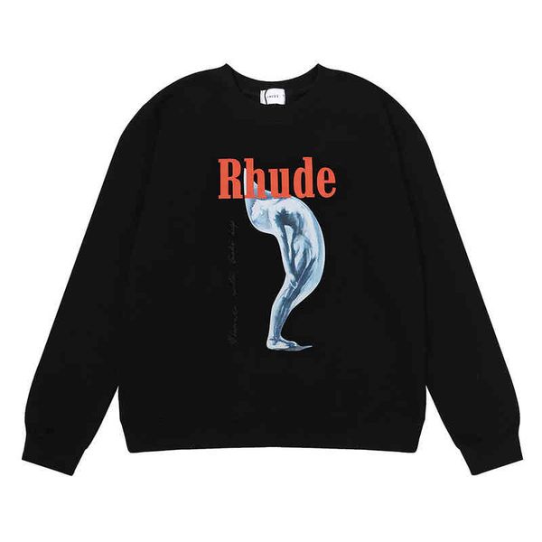 

hoody mens women rhudes designers essentials hoodies fashion ins fashion monaco gold help image printed round neck pullover luxury loose, Black