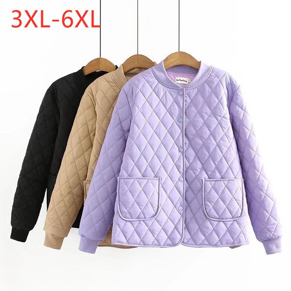 

women s plus size outerwear coats ladies autumn winter women clothing large wadded jacket long sleeve purple pocket button coat 3xl 4xl 5xl, Black