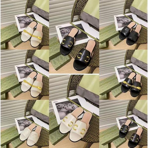

half slippers sandal slipper beach shoes designers leather new style women leisure scuffs classic fashion lady flat guccie bottom luxury san, Black
