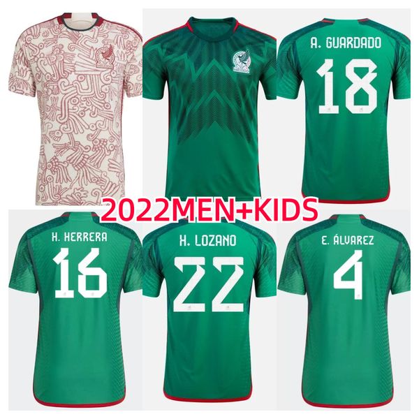 

22 23 mexico soccer world cup jersey home away 22 23 raul chicharito lozano dos santos football shirt kids kit women men sets uniforms fans, Black