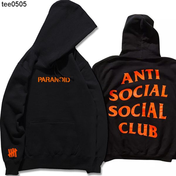 

men's designer hoodie anti social club fashion brand sweater autumn winter hooded plush long sweater, Black