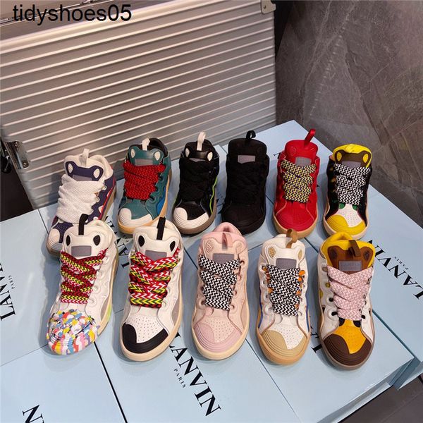 

langfan splash ink bread shoes lanvins soled color matching moral training for lovers small white lace up men and women's casual, Black