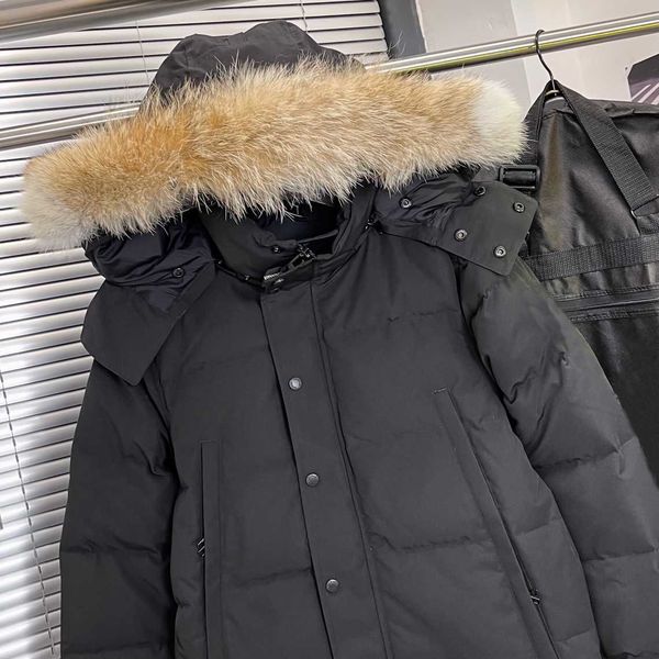 

designer luxury goosie down jacket fur ruff men cg winter fit warm canadas men white goosing coat exterior pockets zipper stretch rib cuff t, Black