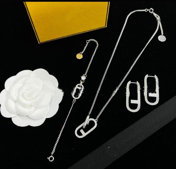 

european and american alphabet necklace personality silver diamond clavicle chain bracelet earrings set women