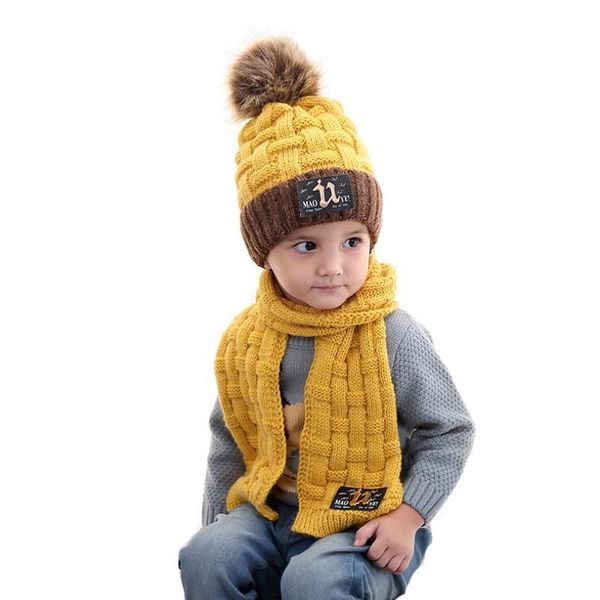 

scarves wraps hats scarves gloves sets doit for children kids boy beanie fur inside labeling 2 pcs boys girls winter knit hat scarf set 2209, Red;brown