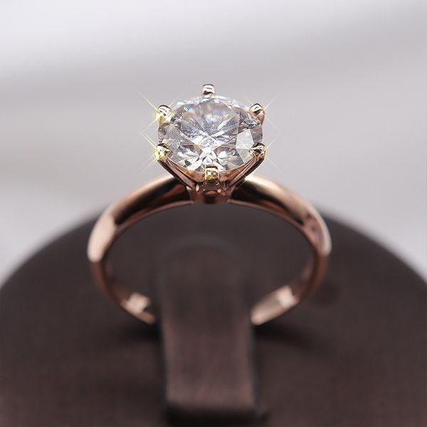 

wedding rings 14k rose gold classic 6 claws vvs1 round cut 1ct 2ct 3ct engagement anniversary 220921, Slivery;golden