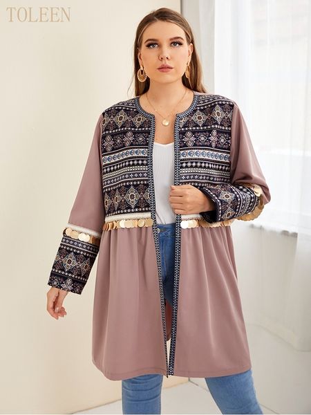 

women s plus size outerwear coats toleen oversize winter jacket women elegant vintage coat with sequins boho ethnic clothes long sleeve for, Black