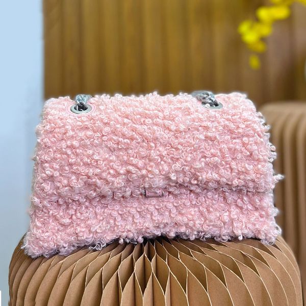 

wool handbags chain handbag crossbody bag lamb hair genuine leather flip wallet interior zip pocket gold hardware fashion letter quality