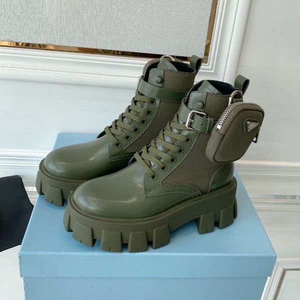 

new designer men women boots monolith shiny detachable nylon pouch combat shoes nylon hailf outdoor thick bottom mid-length boot --, Black