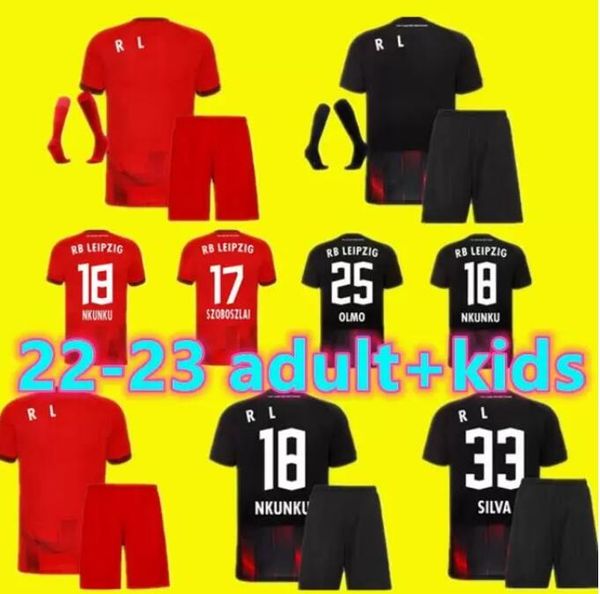 

men and kids kit 2022 2023 soccer jerseys boys sets silvas olmo nkunku poulsen haidara youth suit adams moriba brobbey 22 23 football shirt, Black;yellow