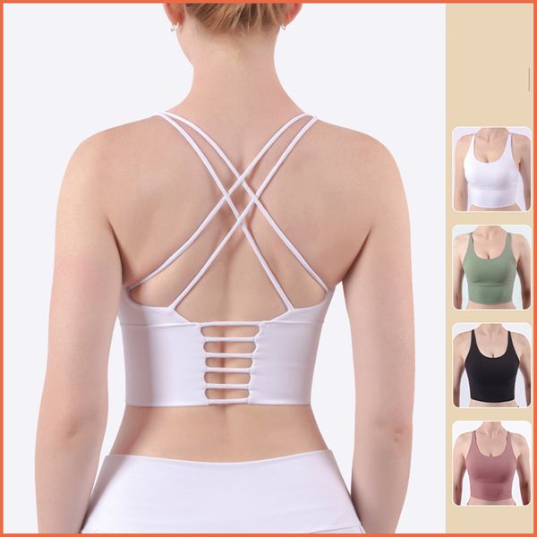 

occident yoga fitness gather tank bra for womens gym sport sleeveless cross back built-in chest pad vest t-shirts w987, White