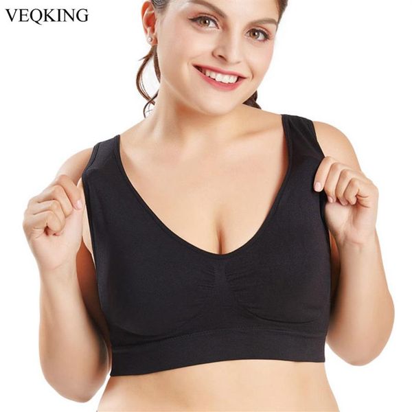 

veqking -xxl xxxl 4xl 5xl 6xl big size sports bra black white breathable wire sleep daily yoga bra women padded sports 24g, White;black