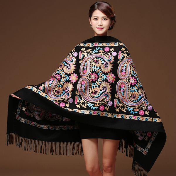 

scarves arrival women black embroider flower pashmina cashmere scarf winter warm fine tassels shawl fashion 220922, Blue;gray