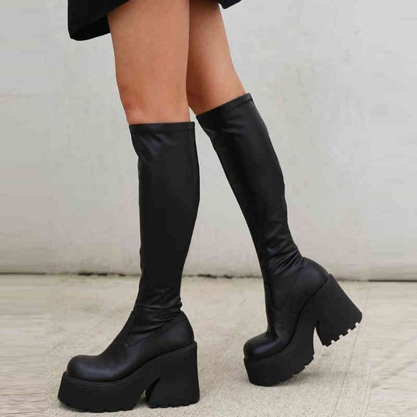 

boots platform high heeled women knee-high gothic style street brand new 2022 winter great quality cool shoes y2209, Black