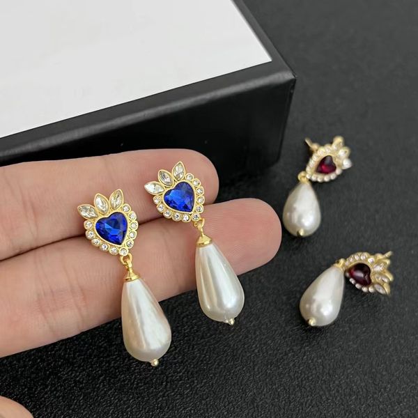 

charm earrings new pearl strawberry style heart jewel fashion luxury brand designer party couple gift jewelry with box with stamp, Golden