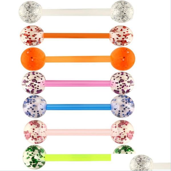 

tongue rings mixed colors punk hip hop acrylic ball tongue nipple ring barbell body jewelry ear tragus cartilage piercin dhseller2010 dhqiv, Silver