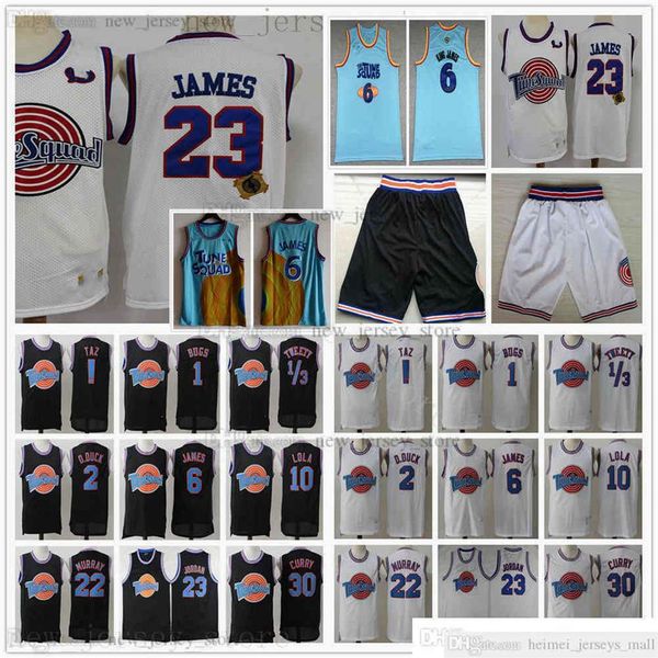 

black white space jam basketball jerseys movie tune squad looney daffy duck bill murray lola bugs bunny taz tweety james curry shorts2491
