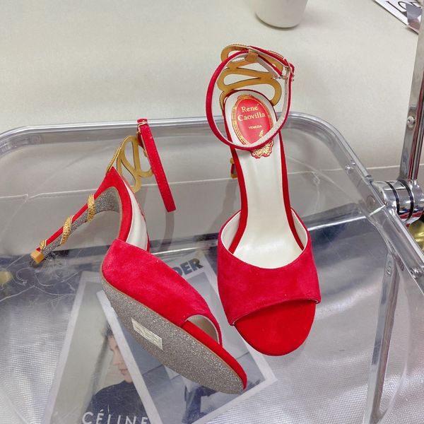 

margot rene caovilla embellished suede sandals snake strass stiletto heel evening shoes for women heeled luxury designers ankle wraparound i, Black