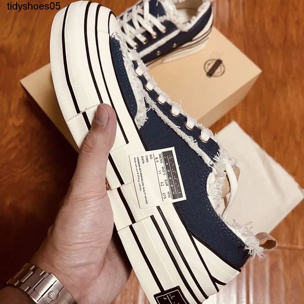 

xvessel wu jianhao's same navy blue low inside raised thick soled canvas shoes vulcanized for men and women beggars k0cb, Black