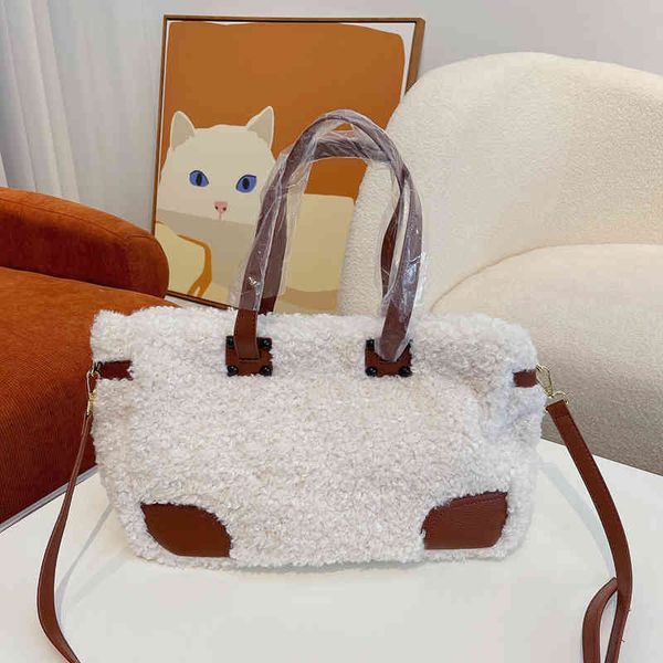 

totes bag lambswool handbags designer tote winter fashion women lager shopping crossbody shoulder bags female hairy wallet 220921