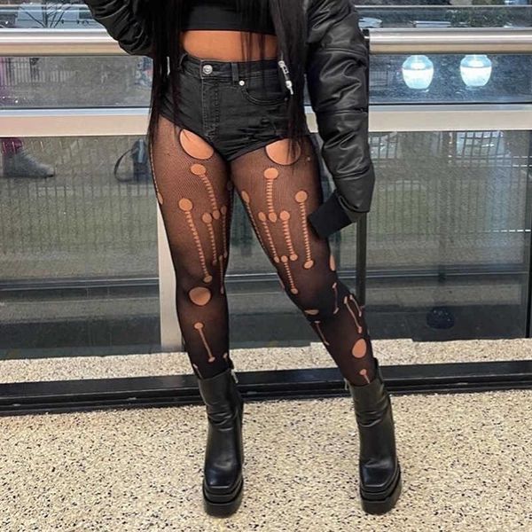 

high waist and foot mesh pants womens fashion 2023 spring new hollow out perspective socks, Black;white
