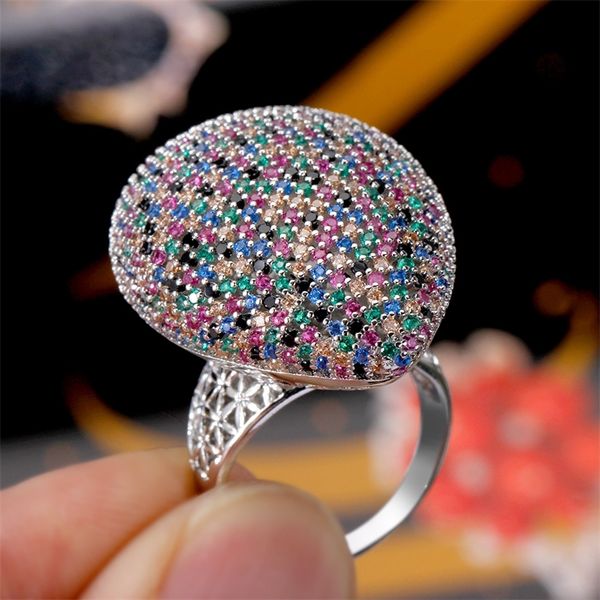 

cluster rings luxury ring with full color cubic zirconia stones women engagement party wedding dubai jewelry 220921, Golden;silver