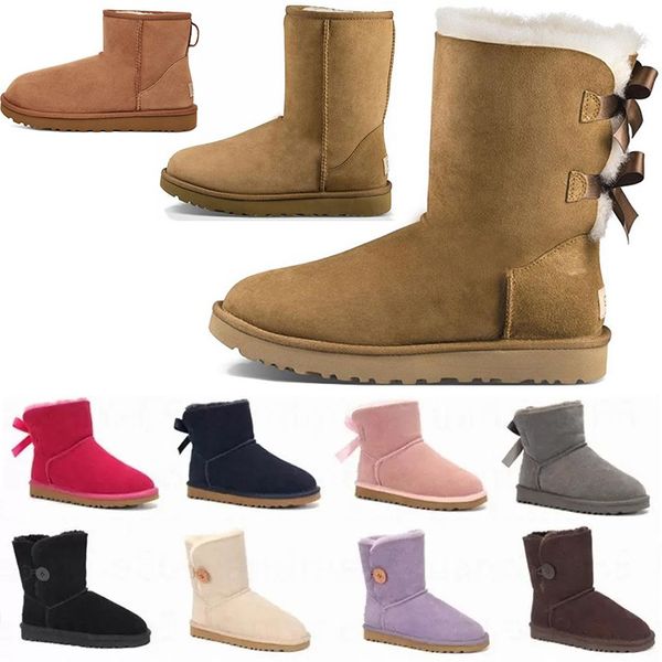 

womens boots autumn winter snow booties classic brown chestnut bow button designer ankle knee boot australia australie faux fur fashionable, Black