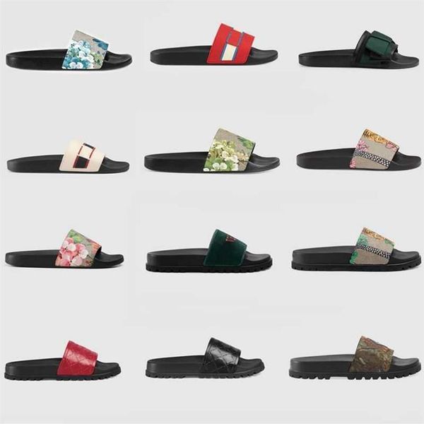 

2022 designer slides rubber slippers striped flip flops men luxury slide summer fashion wide flat slippery sandals slipper with box no1202d, Black