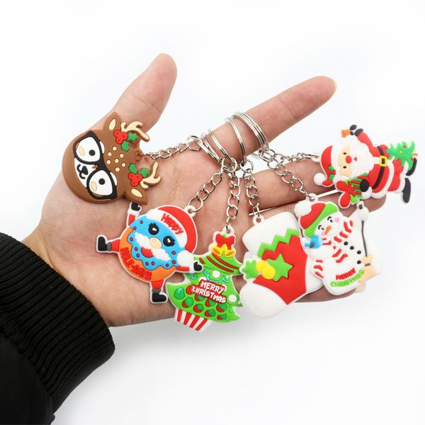 

keychain pvc soft silicone rubber christmas cartoon santa claus snowman elk socks gift bag pendant key ring decoration, Silver