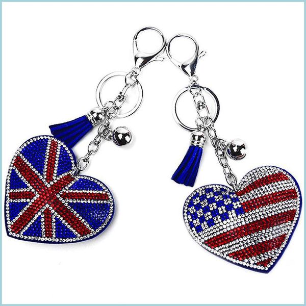 

key rings creative british and american flag pattern key rings with filled rhinestone fashion bag pendant ladies lage ca dhseller2010 dhphp, Slivery;golden