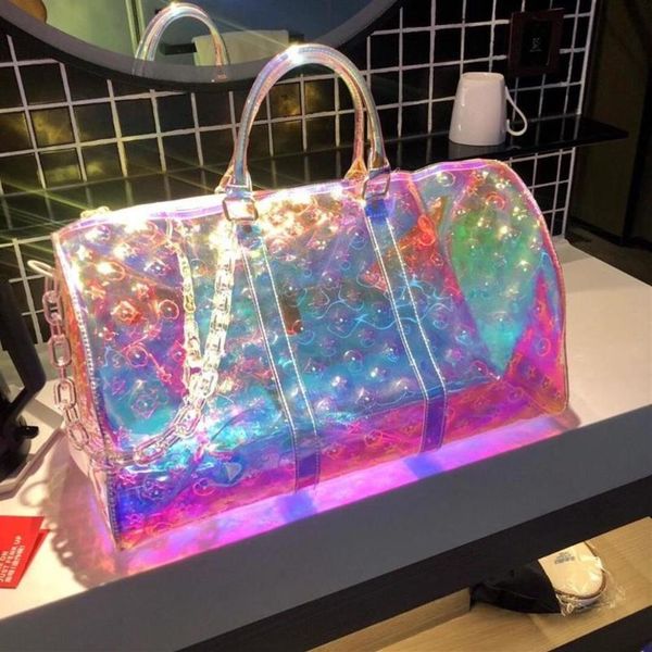 

duffel bags sports handbag holographic luxury print transparent high-capacity pvc short-dice laser 50cm346g