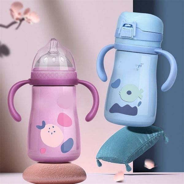 

baby bottles# stainless steel straw thermos mug dualuse bottle cartoon leakproof vacuum flask children thermal water bottle thermocup 220922