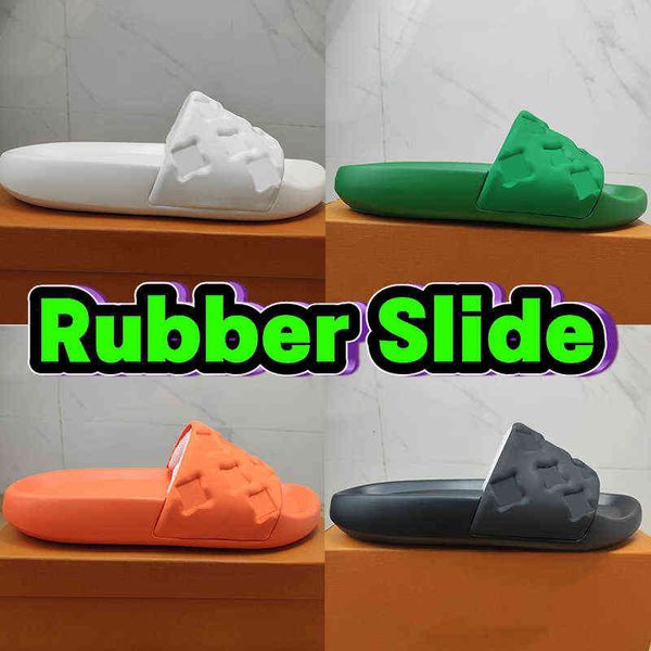 

slippers fashion mens slides womens slippers waterfront embossed mule rubber slide designer women shoes comfort with og box lady luxury summ, Black